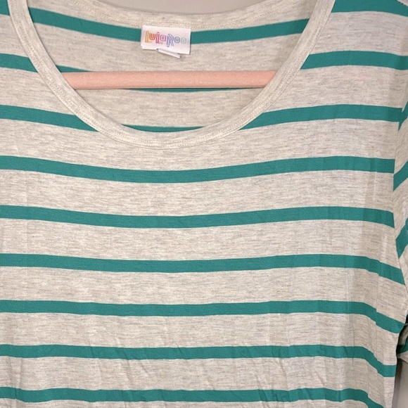 Teal and Gray Striped Lularoe Julia Dress - Picture 2 of 8